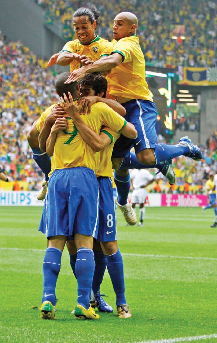BRAZIL: NUTS! The Seleção was goal-crazy in 2006 with (clockwise from top left) Ronaldinho, Roberto Carlos, Kaká and Ronaldo, who today oversees a less explosive bunch.